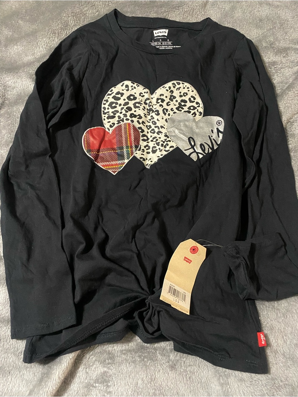 Levi's Black Long Sleeve Tee with Mixed Heart Prints